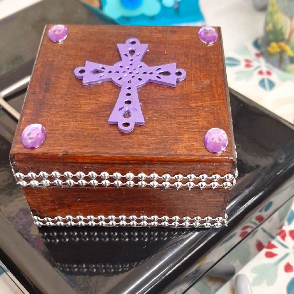 Decorative Wooden Box with Purple Accents